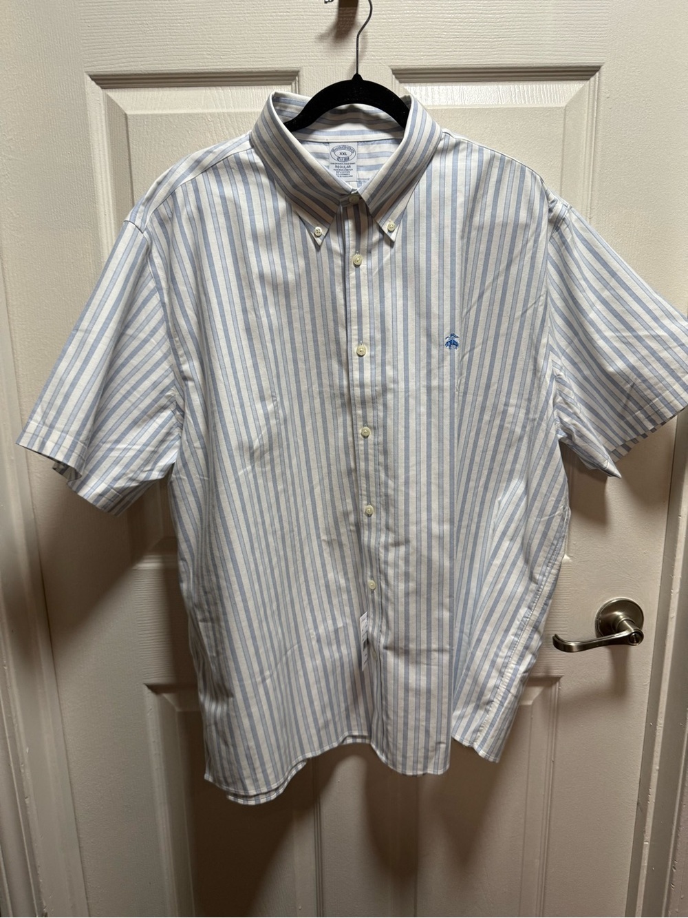 Brooks Brothers Light Blue and White Striped Short-Sleeve Button-Down Shirt